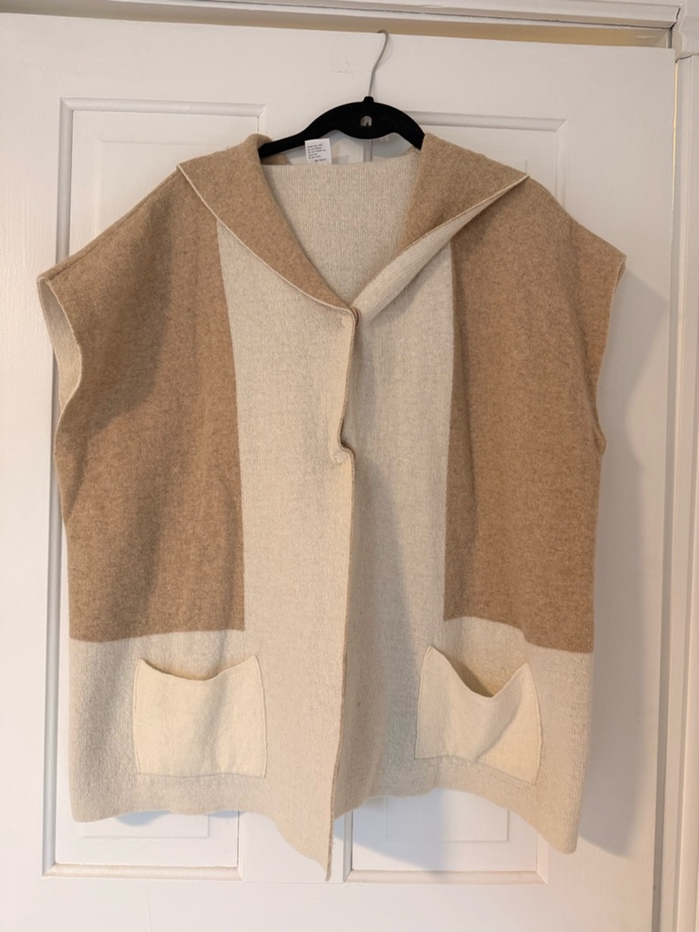 Reversible Two-Tone Hooded Knit Vest - Cream & Tan